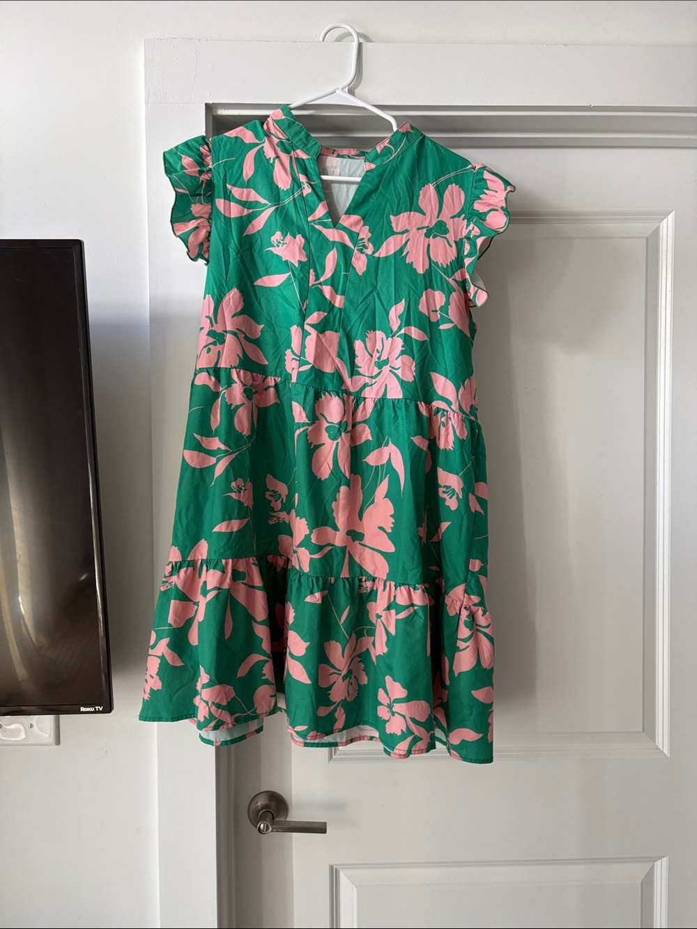 Green & Pink Floral Tiered Dress